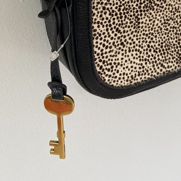 Fossil Black Elle Crossbody Bag Animal Print Cow Hide - Picture 6 of 11
